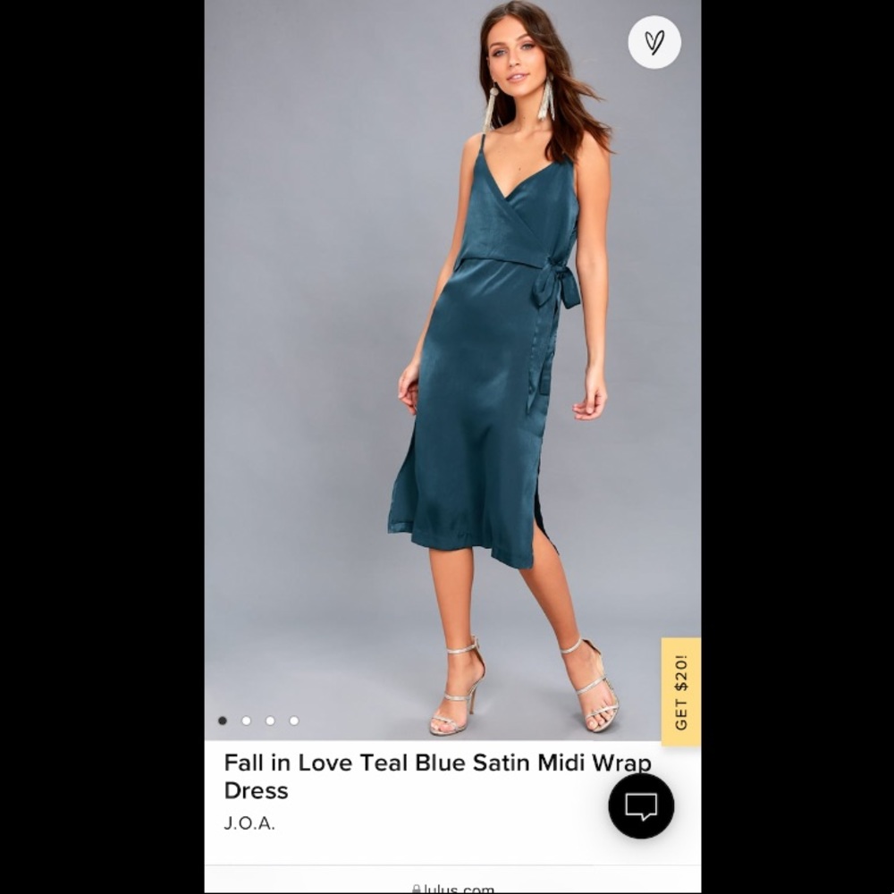 J.O.A. Fall in Love Teal Blue Satin Midi Wrap Dress